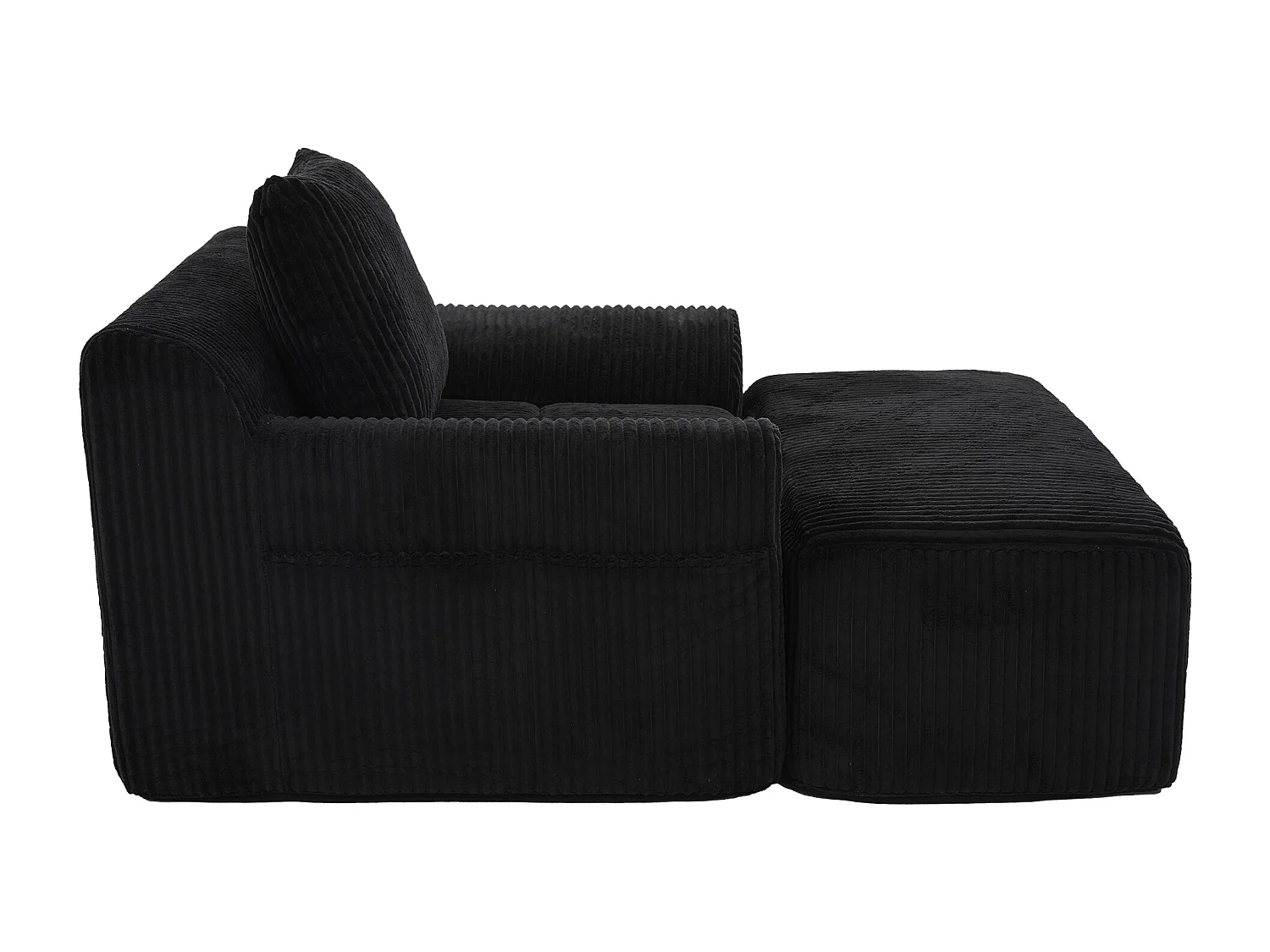 Fauteuil en tissu côtelé avec étrier, poches latérales et coussins - Noir