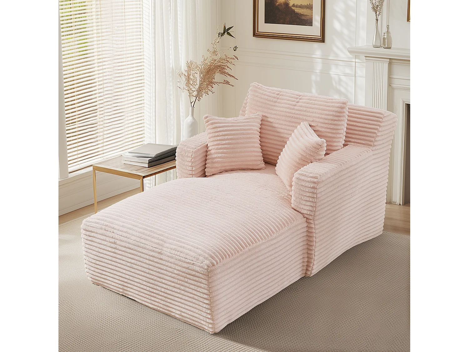 Fauteuil en velours côtelé - Canapé-lit rose- Aucun assemblage requis