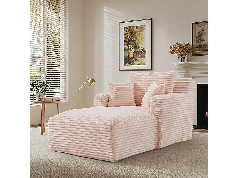 Fauteuil en velours côtelé - Canapé-lit rose- Aucun assemblage requis