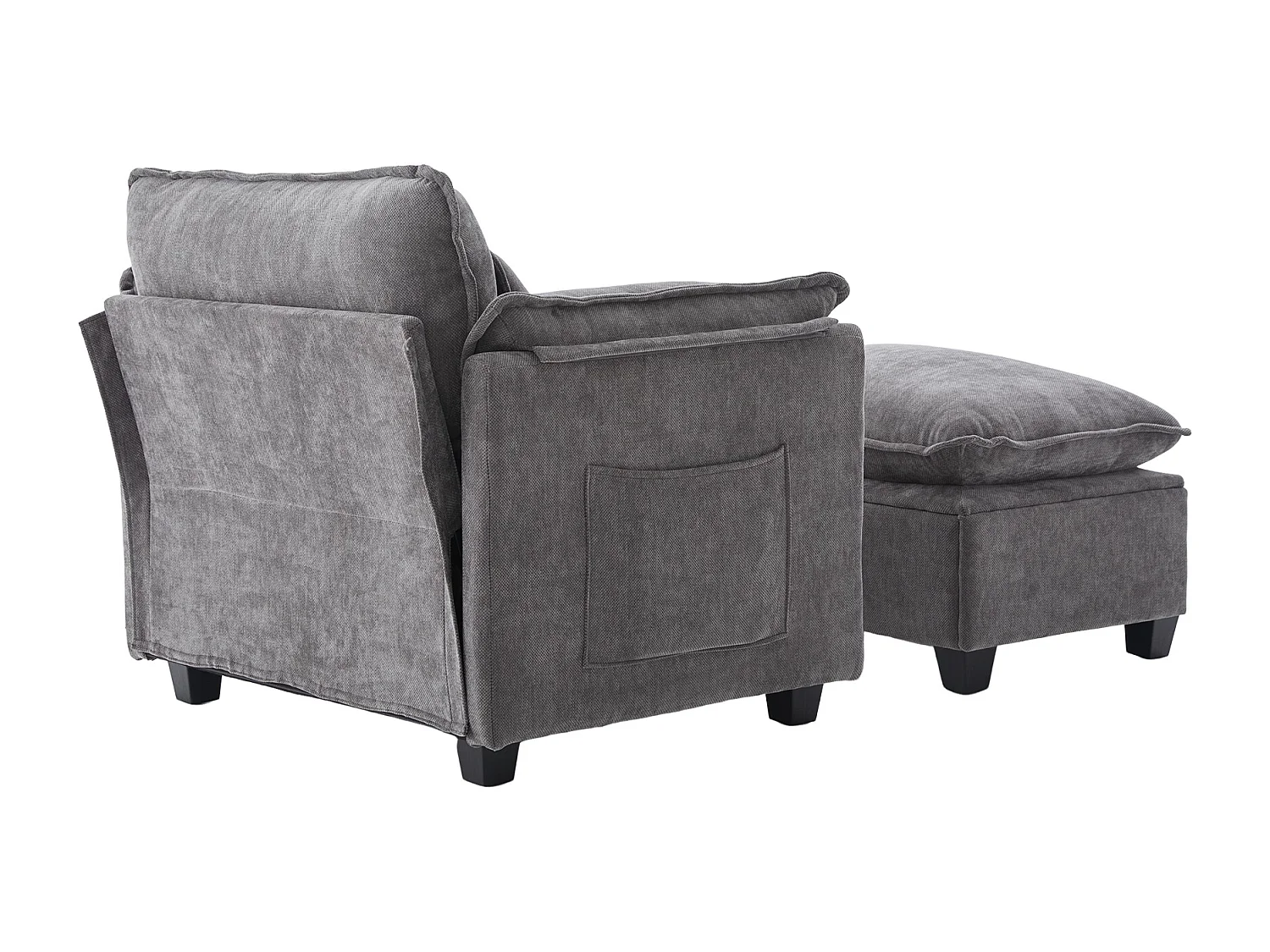 Fauteuil met opbergruimte voetenbank en kussen - Chenille stof - Grijs