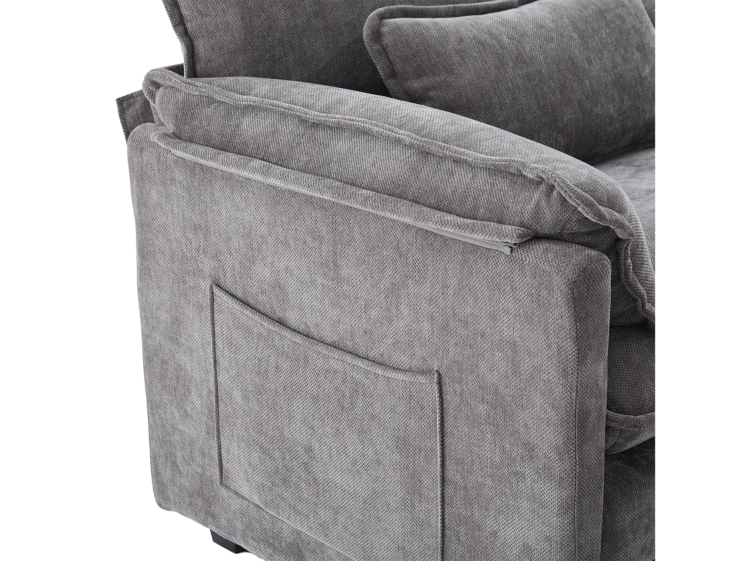 Fauteuil met opbergruimte voetenbank en kussen - Chenille stof - Grijs