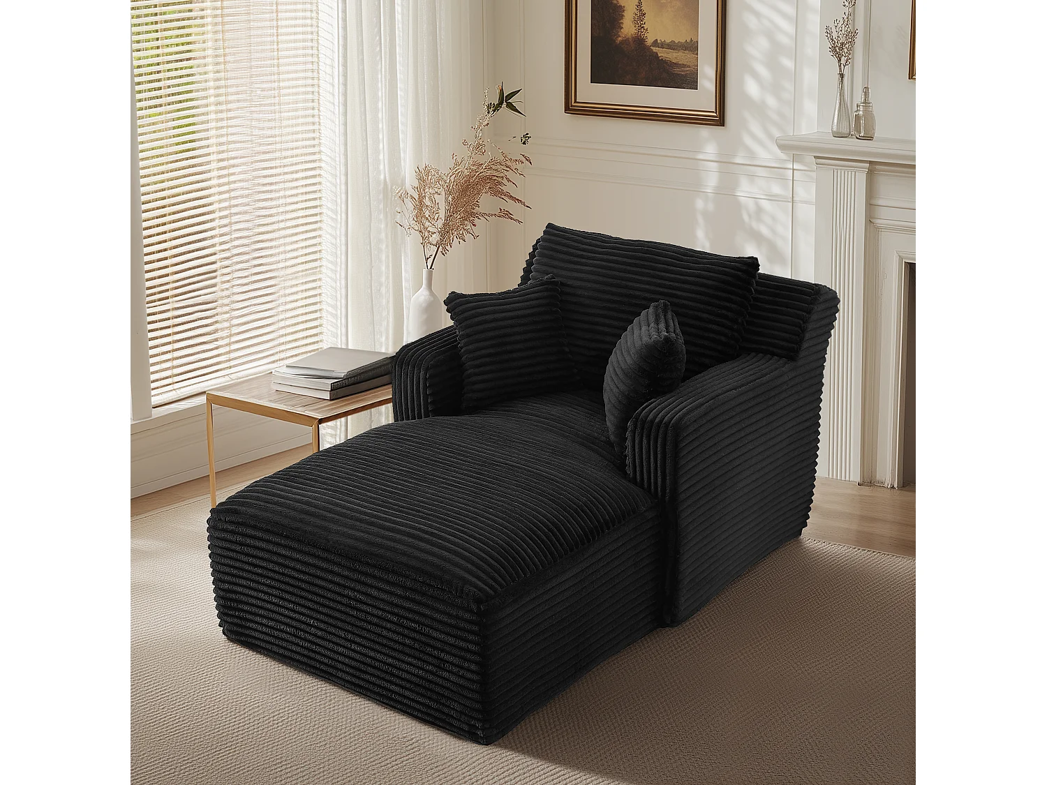 Fauteuil en velours côtelé - Canapé-lit noir- Aucun assemblage requis