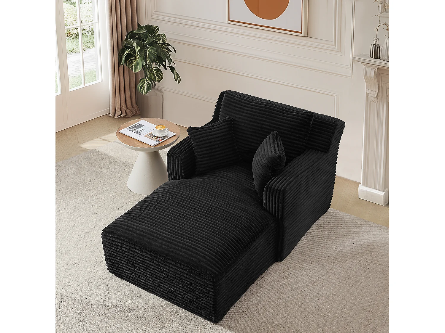 Fauteuil en velours côtelé - Canapé-lit noir- Aucun assemblage requis