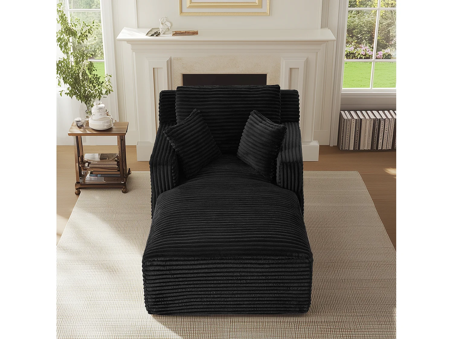 Fauteuil en velours côtelé - Canapé-lit noir- Aucun assemblage requis