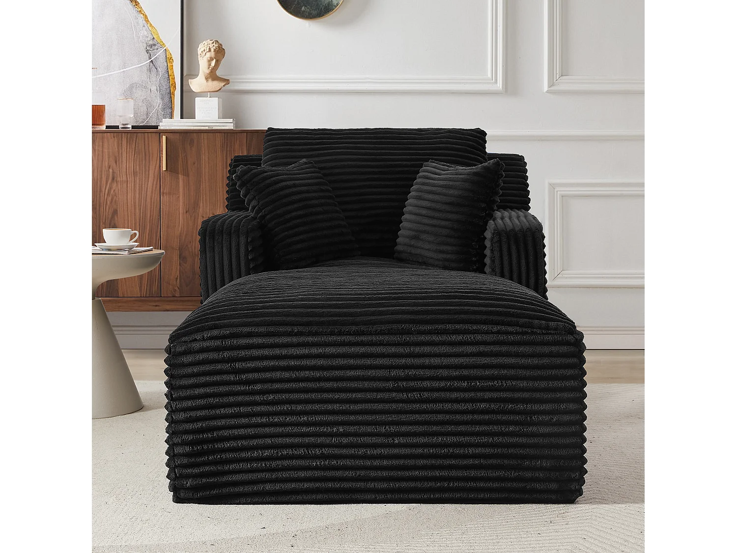 Fauteuil en velours côtelé - Canapé-lit noir- Aucun assemblage requis