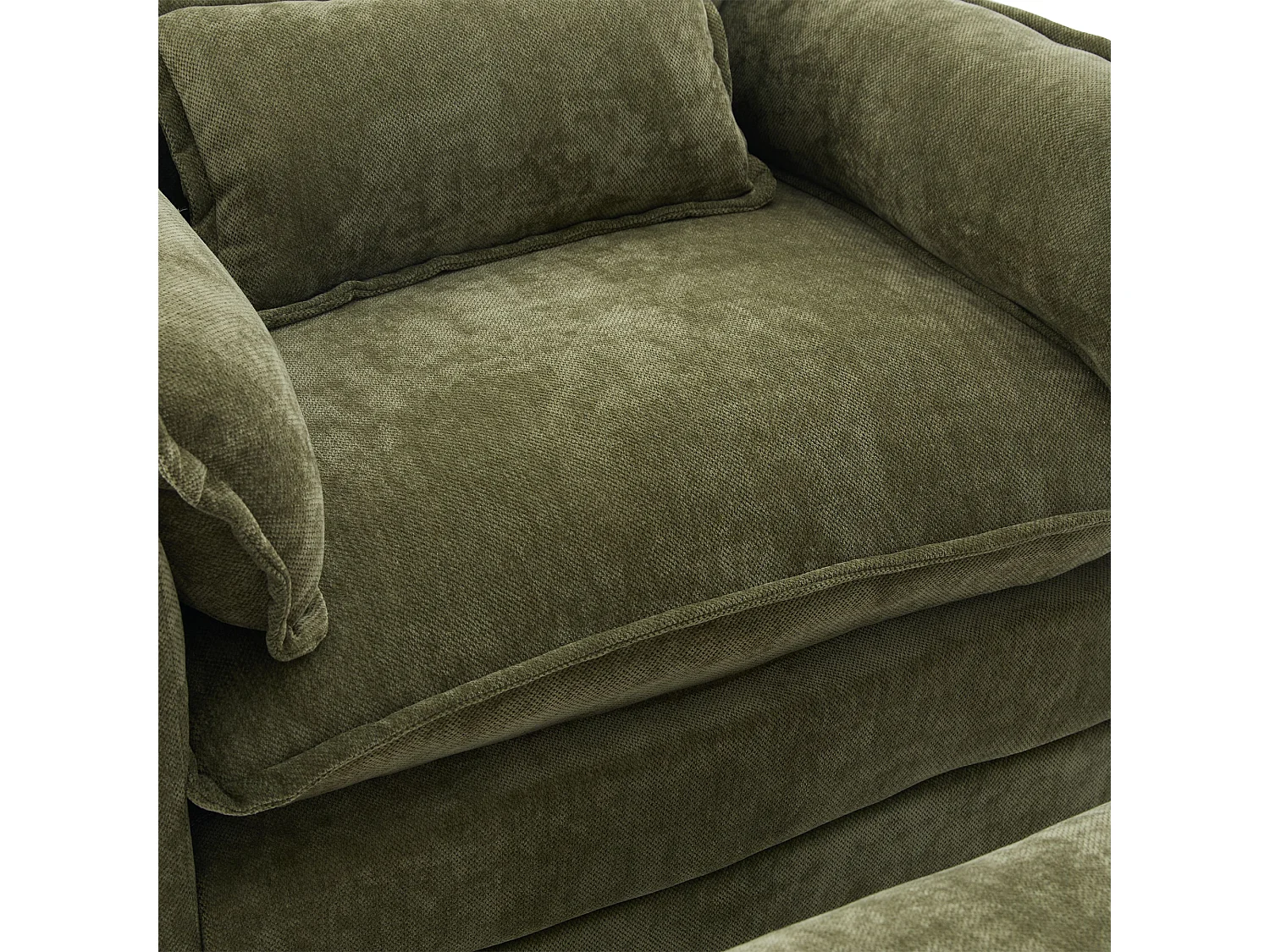 Fauteuil met opbergruimte voetenbank en kussen - Chenille stof - Olijfgroen