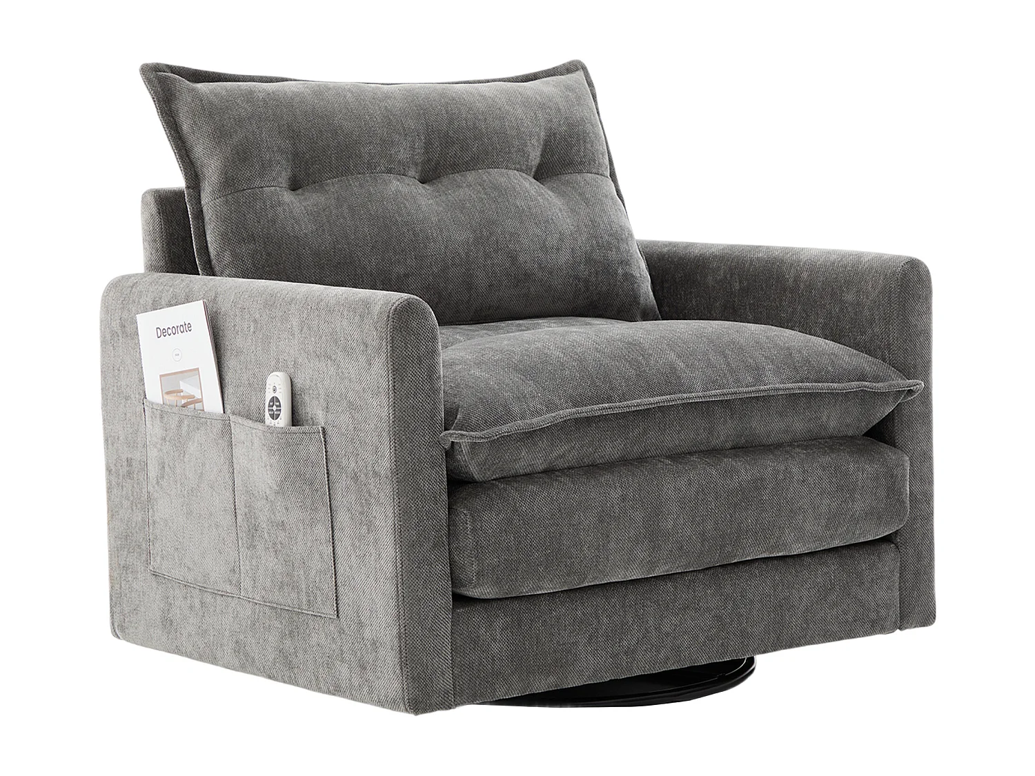 Fauteuil pivotant avec poche latérale - Tissu chenille - Gris