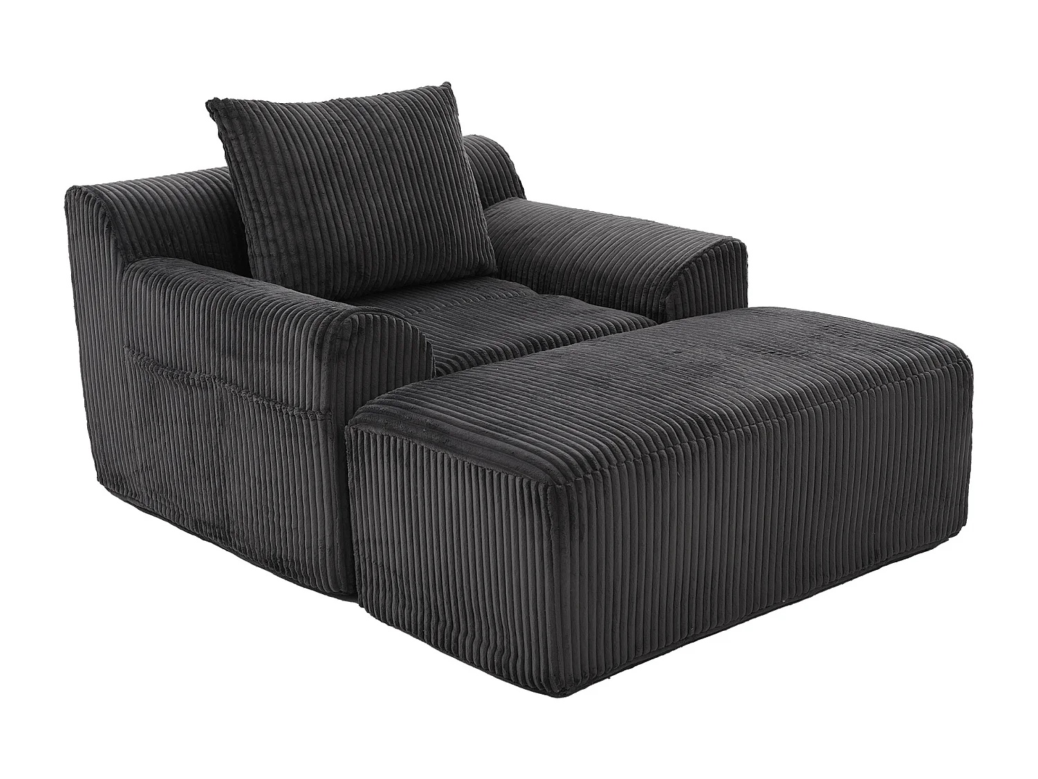 Fauteuil en tissu côtelé avec étrier, poches latérales et coussins - Gris foncé