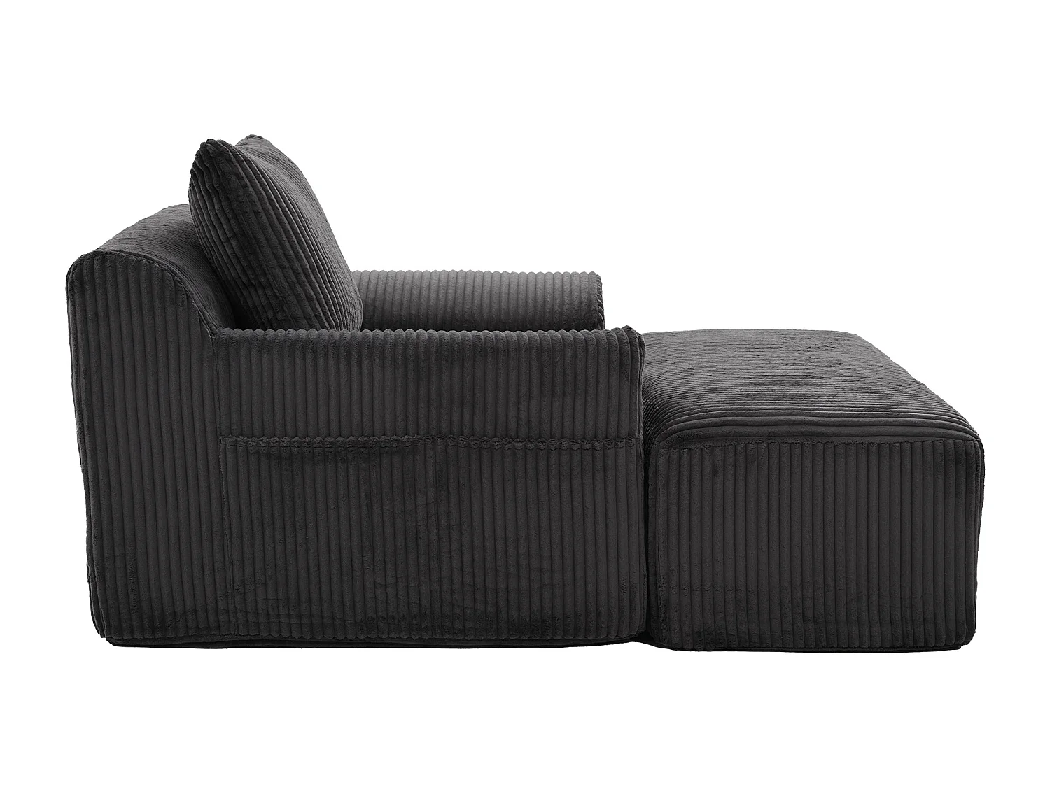 Fauteuil en tissu côtelé avec étrier, poches latérales et coussins - Gris foncé