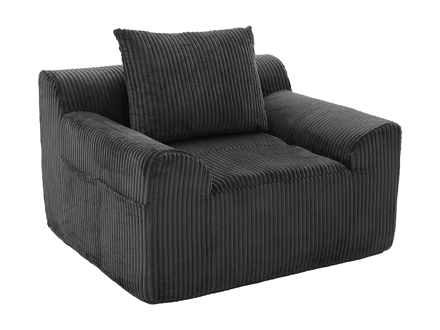 Fauteuil en tissu côtelé avec étrier, poches latérales et coussins - Gris foncé