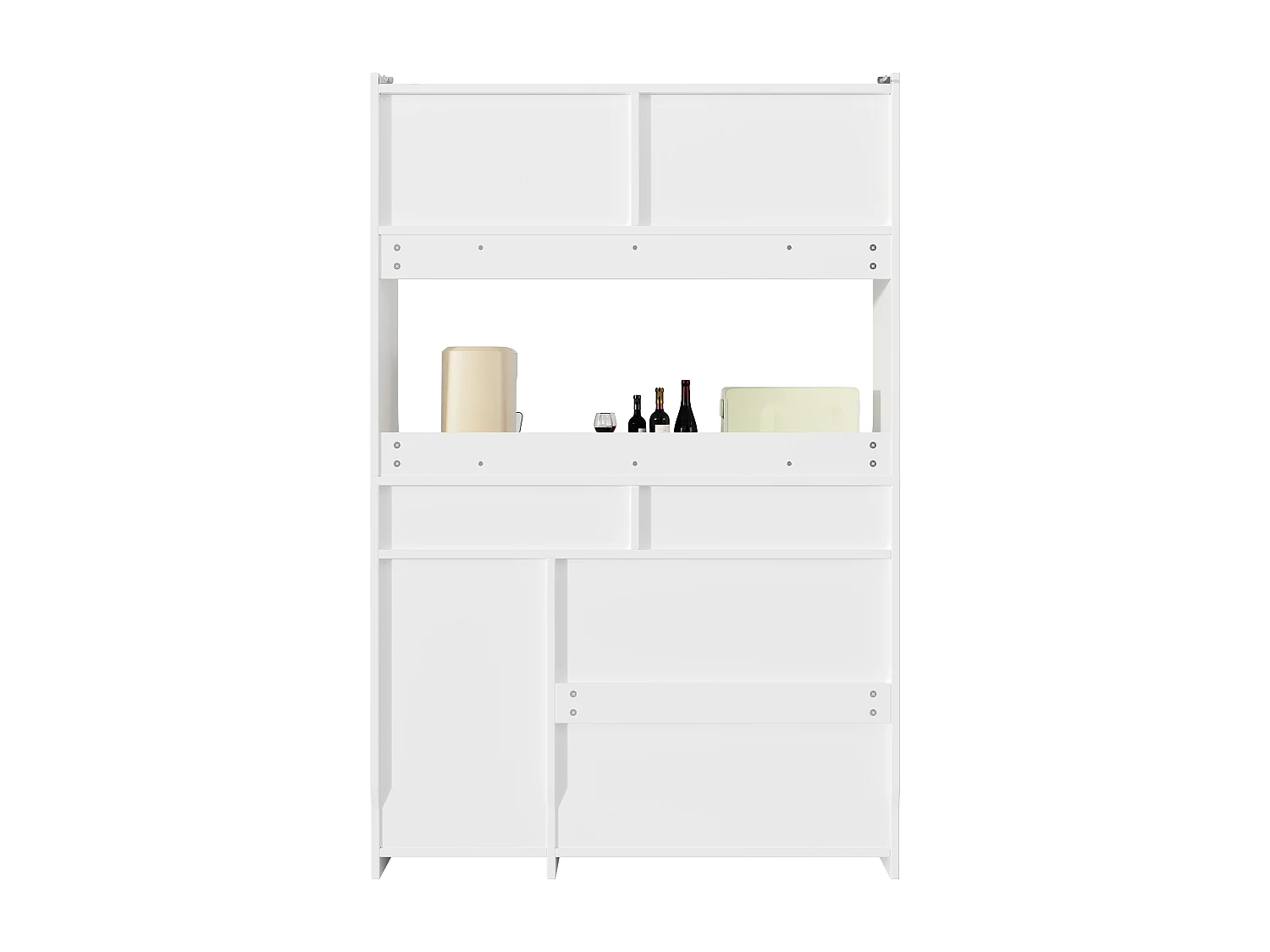 Aparador de cozinha com iluminação LED, 4 portas de vidro deslizantes, 1 porta e 2 gavetas - Branco