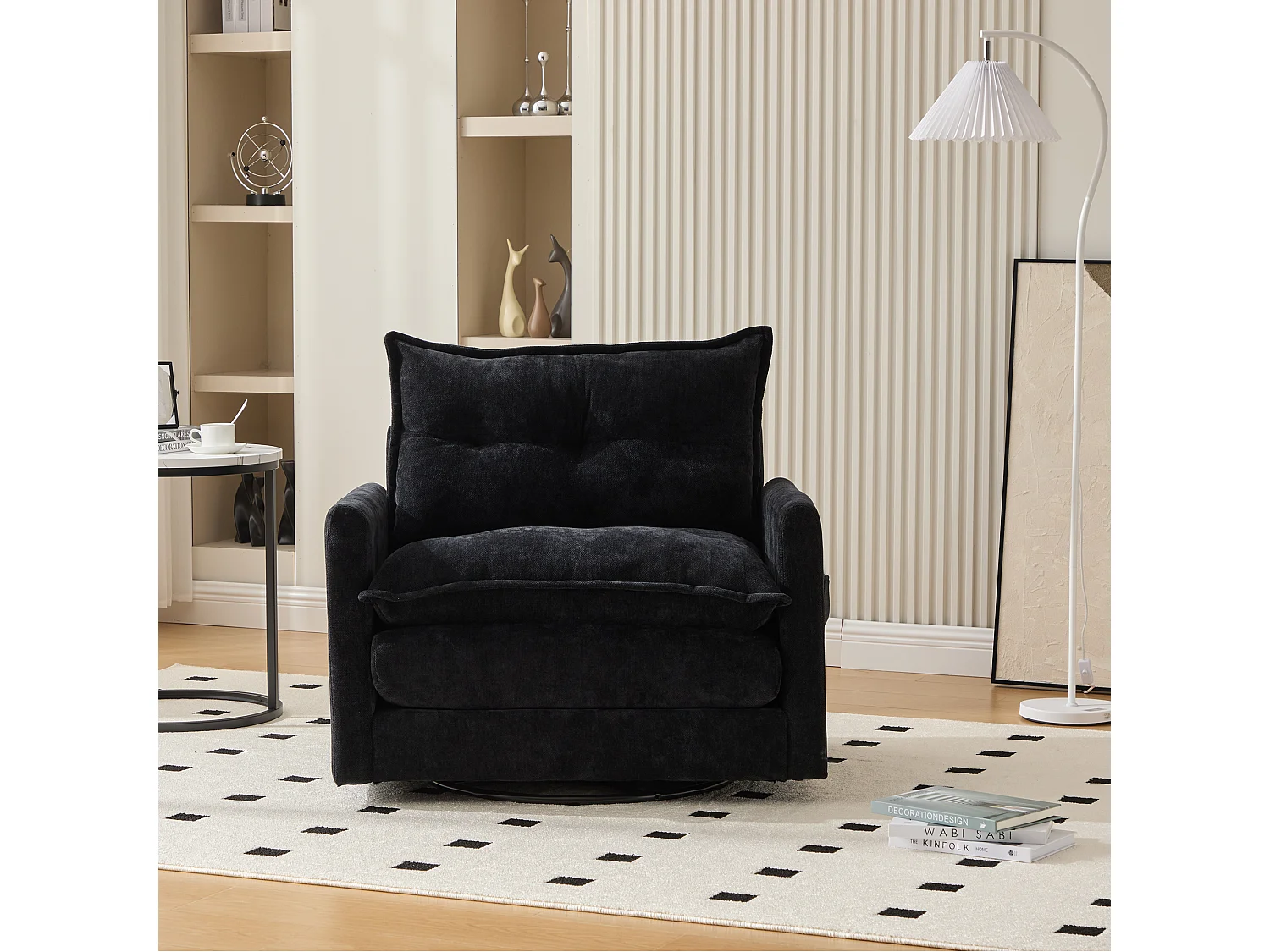 Fauteuil pivotant avec poche latérale - Tissu chenille - Noir
