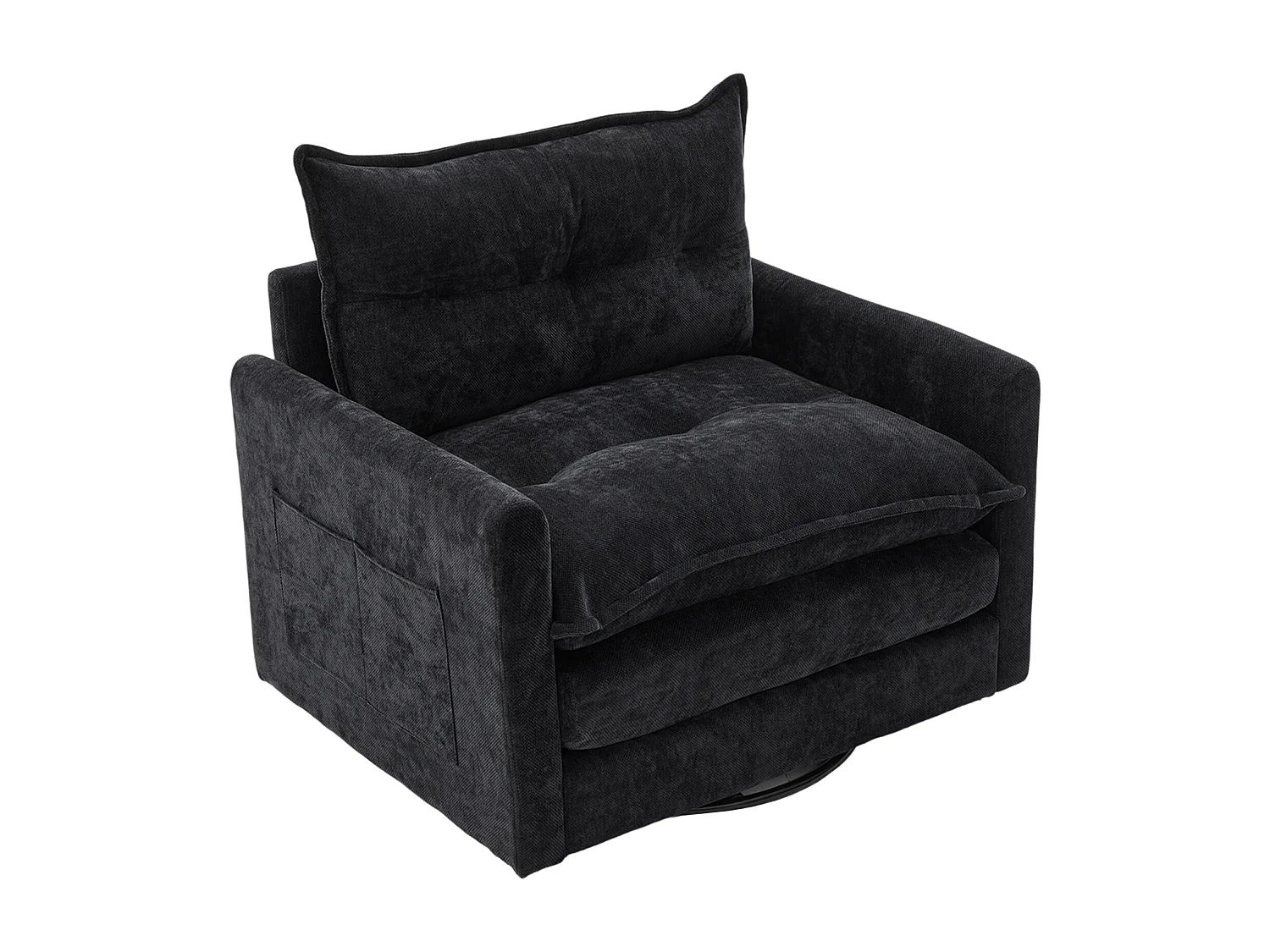 Fauteuil pivotant avec poche latérale - Tissu chenille - Noir