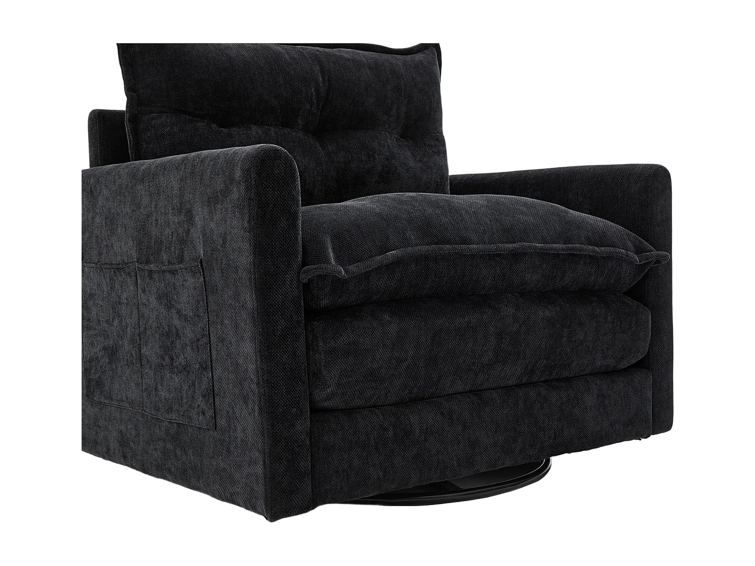 Fauteuil pivotant avec poche latérale - Tissu chenille - Noir