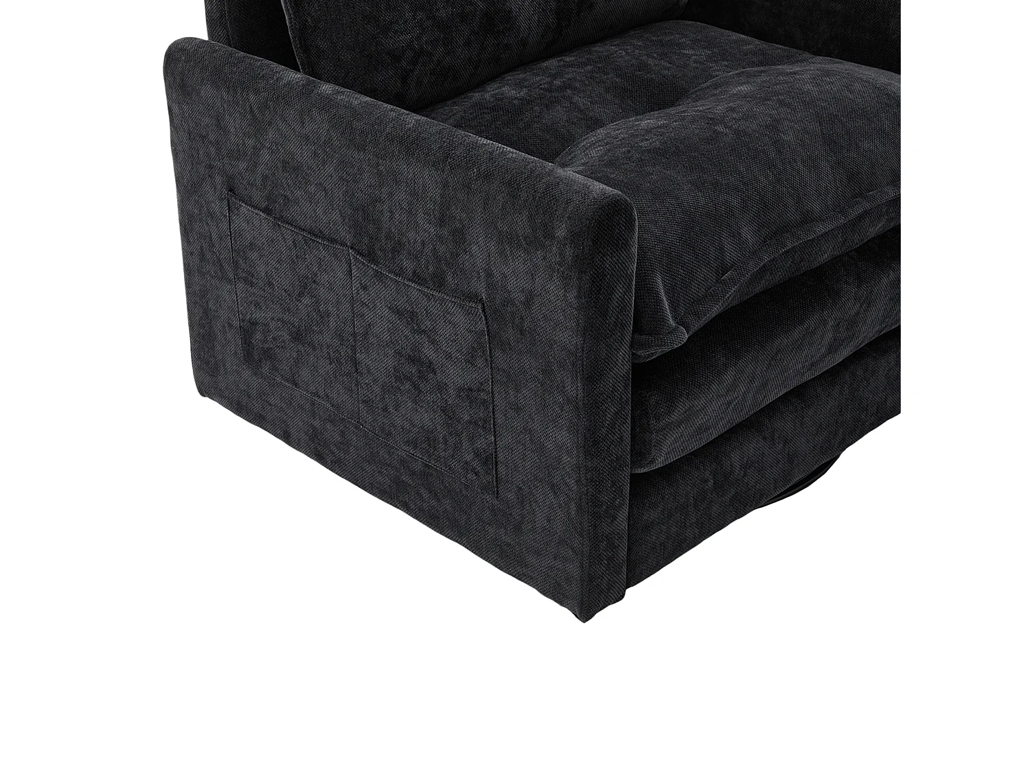 Fauteuil pivotant avec poche latérale - Tissu chenille - Noir