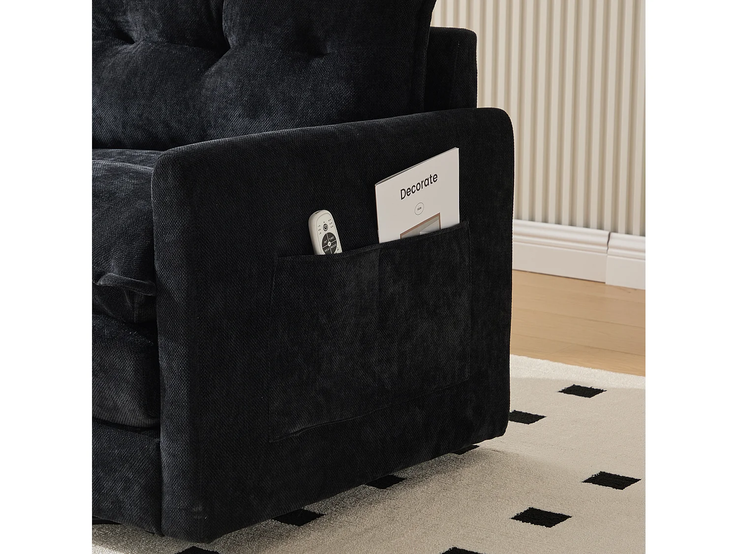 Fauteuil pivotant avec poche latérale - Tissu chenille - Noir