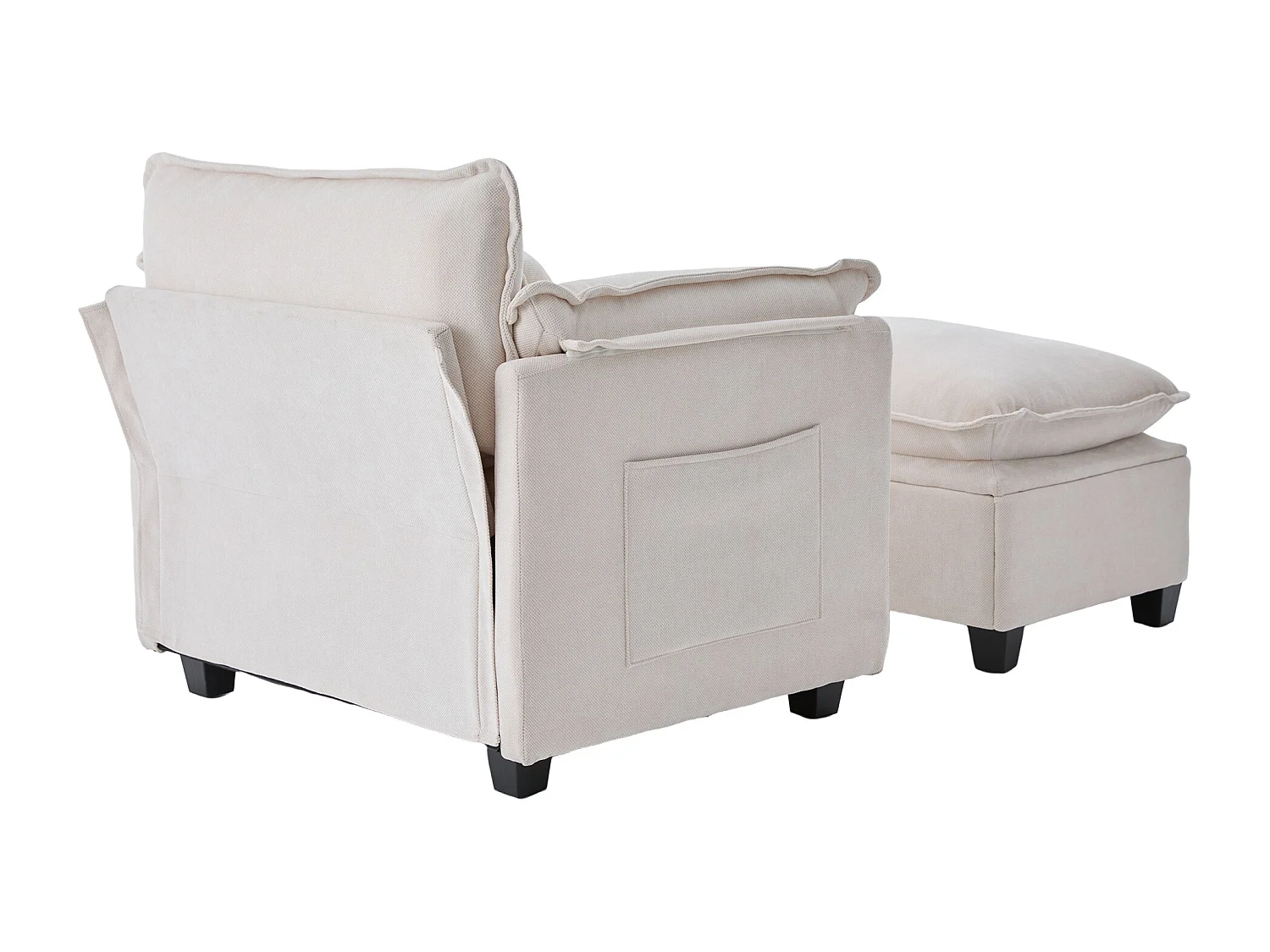 Fauteuil met opbergruimte voetenbank en kussen - Chenille stof - Beige