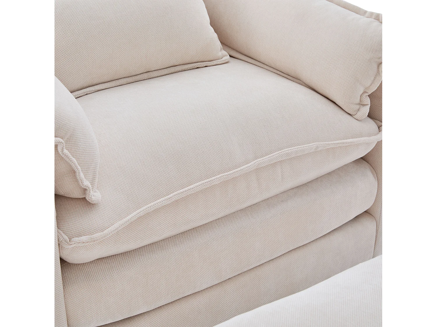 Fauteuil met opbergruimte voetenbank en kussen - Chenille stof - Beige