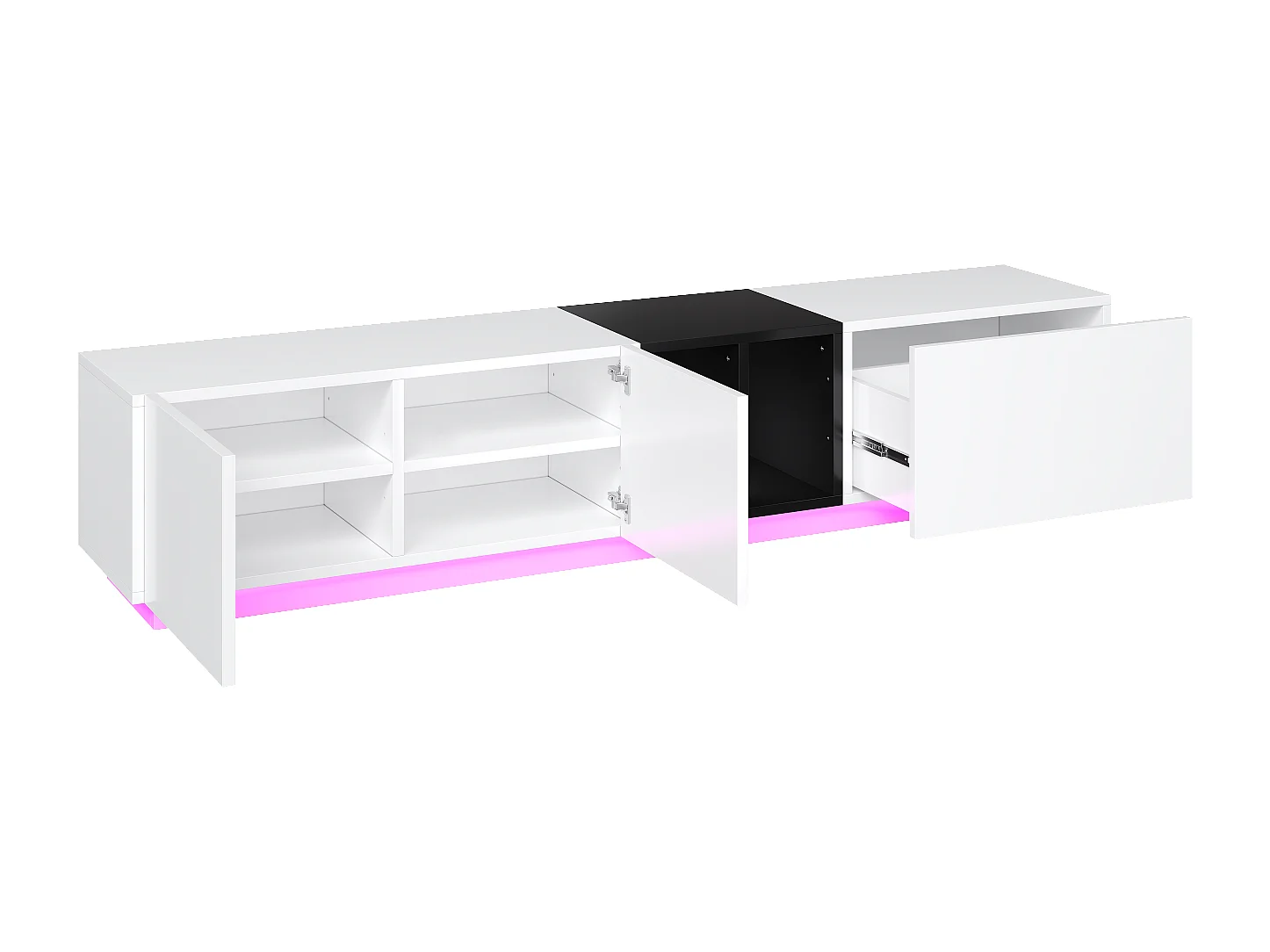 Meuble TV avec 2 portes et 1 tiroirs - Design à blocs de noir et blanc