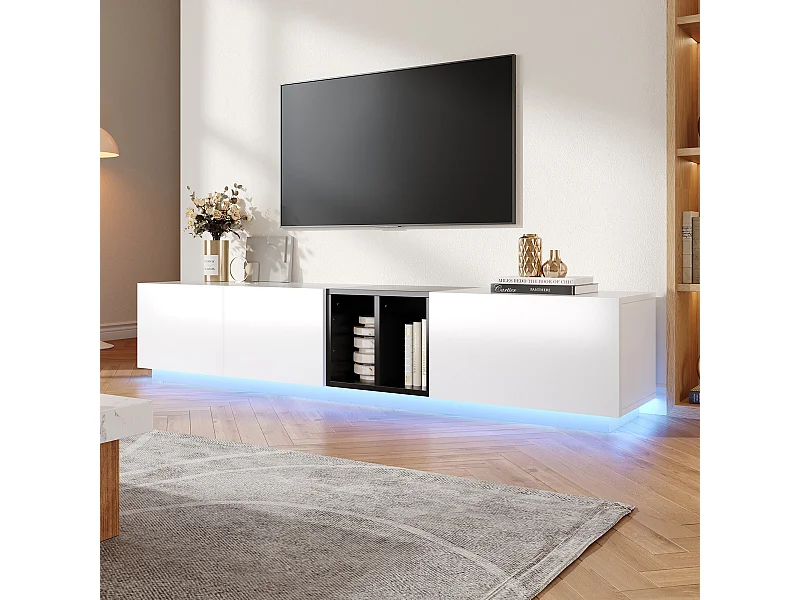 Meuble TV avec 2 portes et 1 tiroirs - Design à blocs de noir et blanc