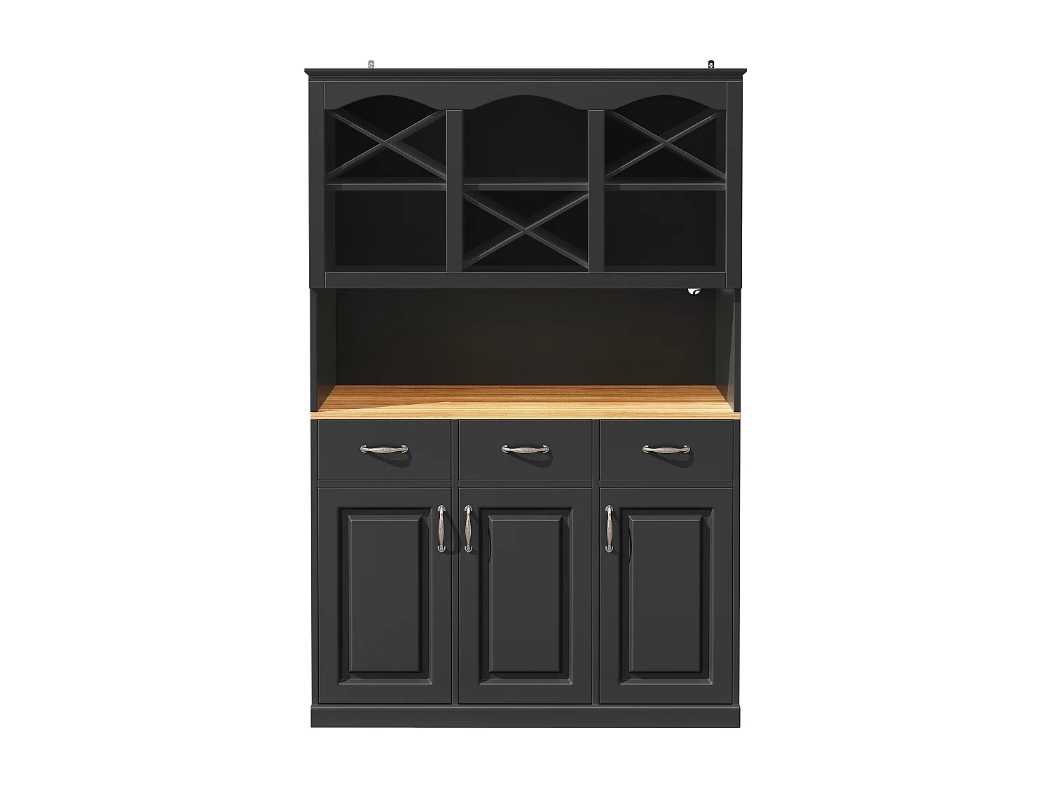 Aparador de cozinha com iluminação LED, 3 portas e 3 gavetas - Madeira MDF preta