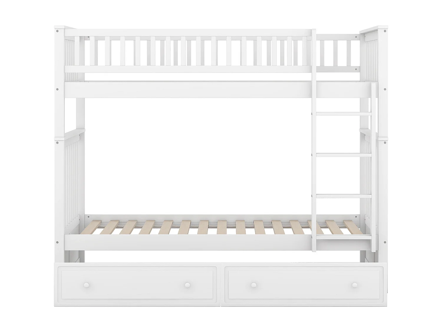 Lit superposé enfant 90 x200cm convertible en lit simple 2 x 90x200 cm - 2 tiroirs - Bois pin - Blanc