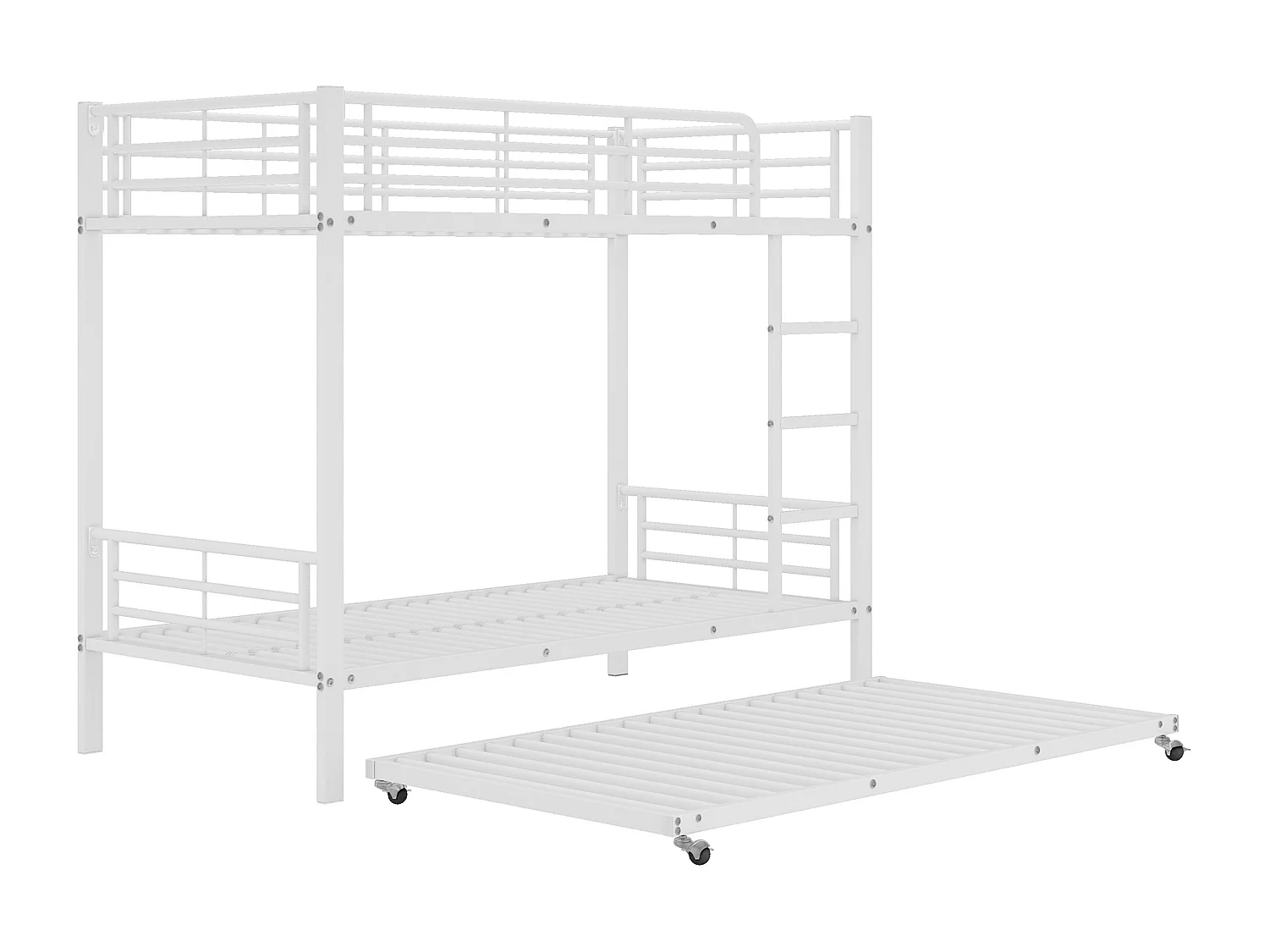 Kinderstapelbed 90x200cm met uitschuifbed 90x190cm - Lattenbodem - Wit metaal