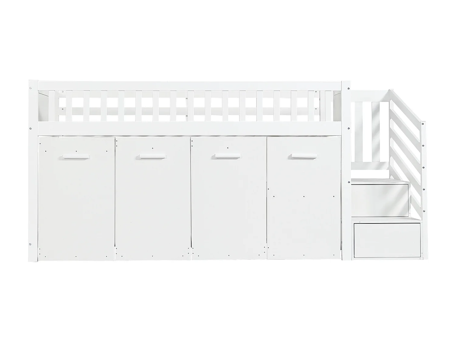 Halfhoog bed 90x200cm met bureau, kledingkast en opbergruimte - Dennenhout en MDF-hout - wit