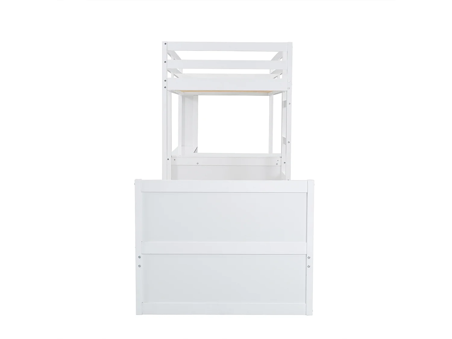 Lit superposé enfant 90x200cm avec 3 tiroirs, bureau et étagère- Bois en pin et MDF - Blanc