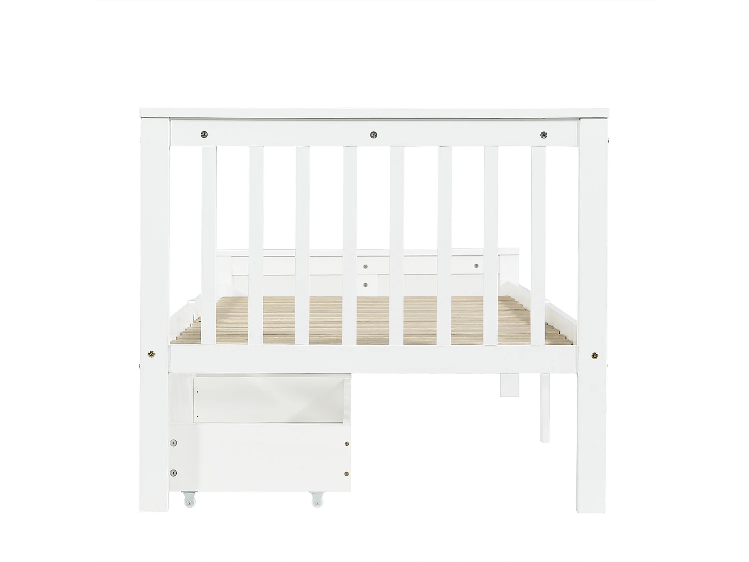 Letto singolo 90x200cm con 2 cassetti - Struttura in pino - Bianco