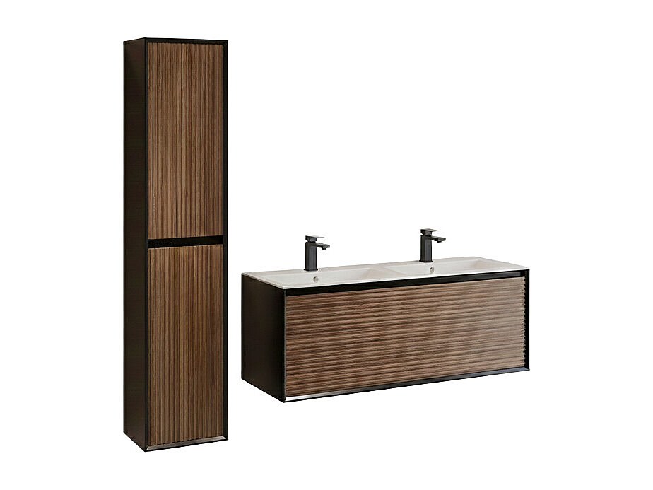 Waschbeckenunterschrank hängend mit Einbauwaschbecken, Badhochschrank & Arm günstig online kaufen