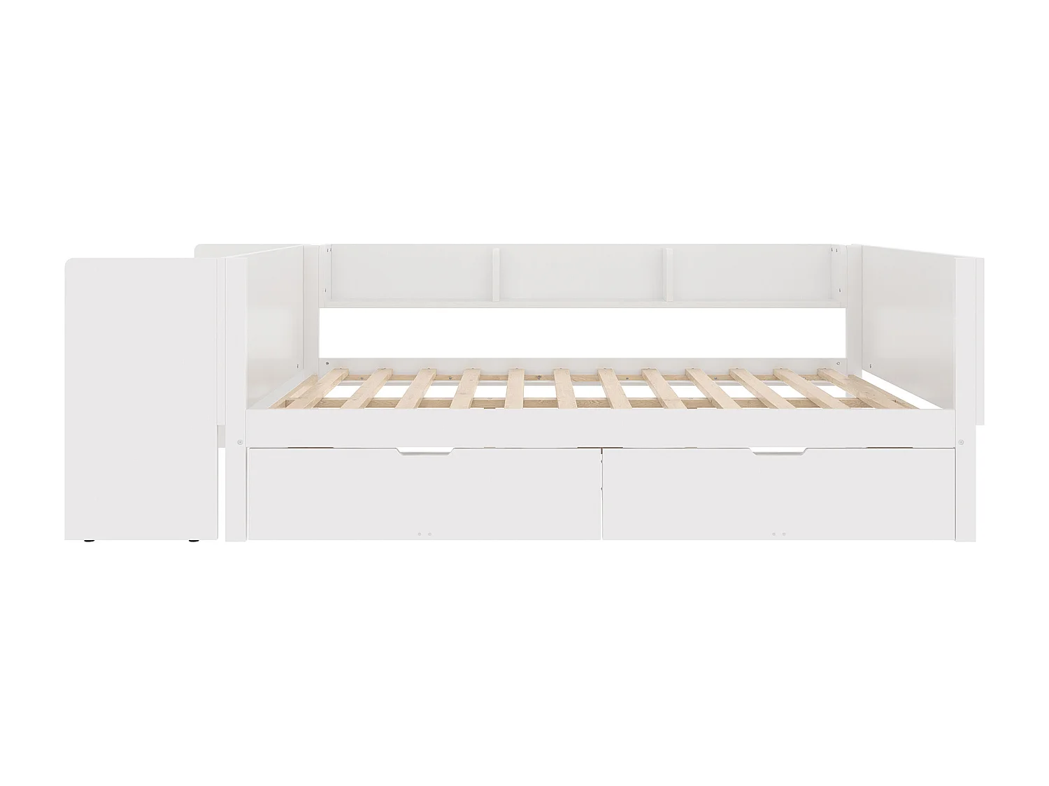 Lit double 140x200cm avec 2 tiroirs et bureau - Bois pin et PB - Blanc