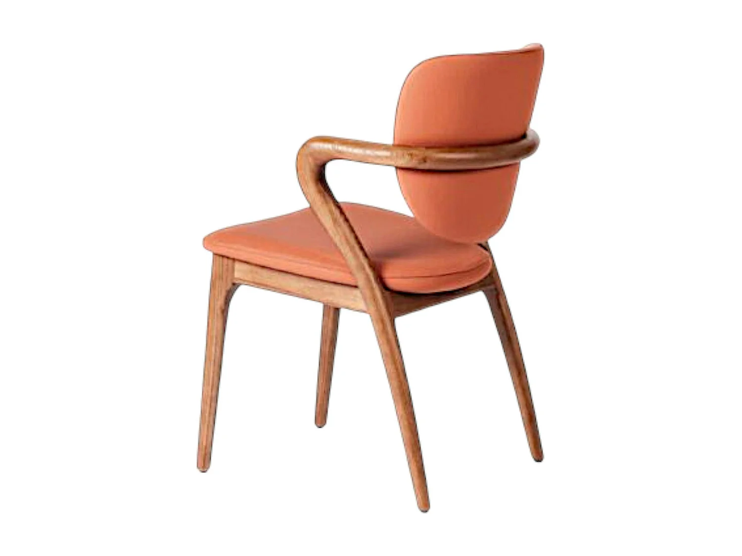 Chaise en cuir terracotta, accoudoirs bois brun ALDER