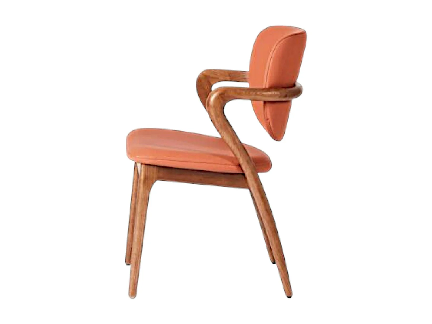 Chaise en cuir terracotta, accoudoirs bois brun ALDER