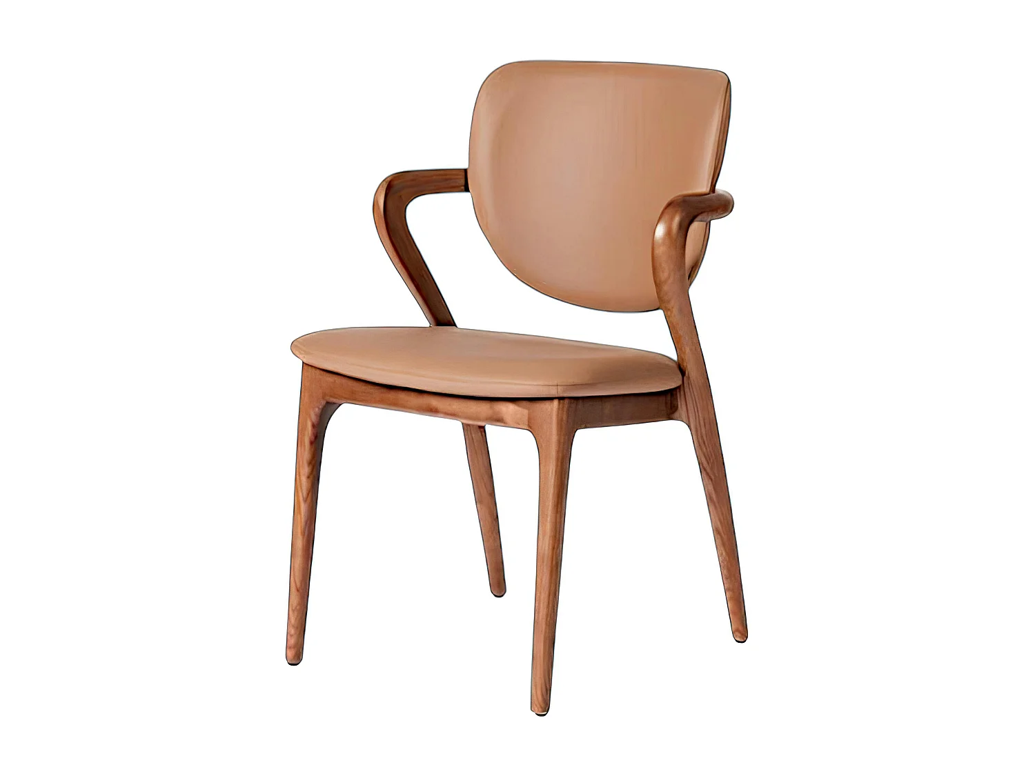 Chaise en cuir marron, accoudoirs bois brun ALDER