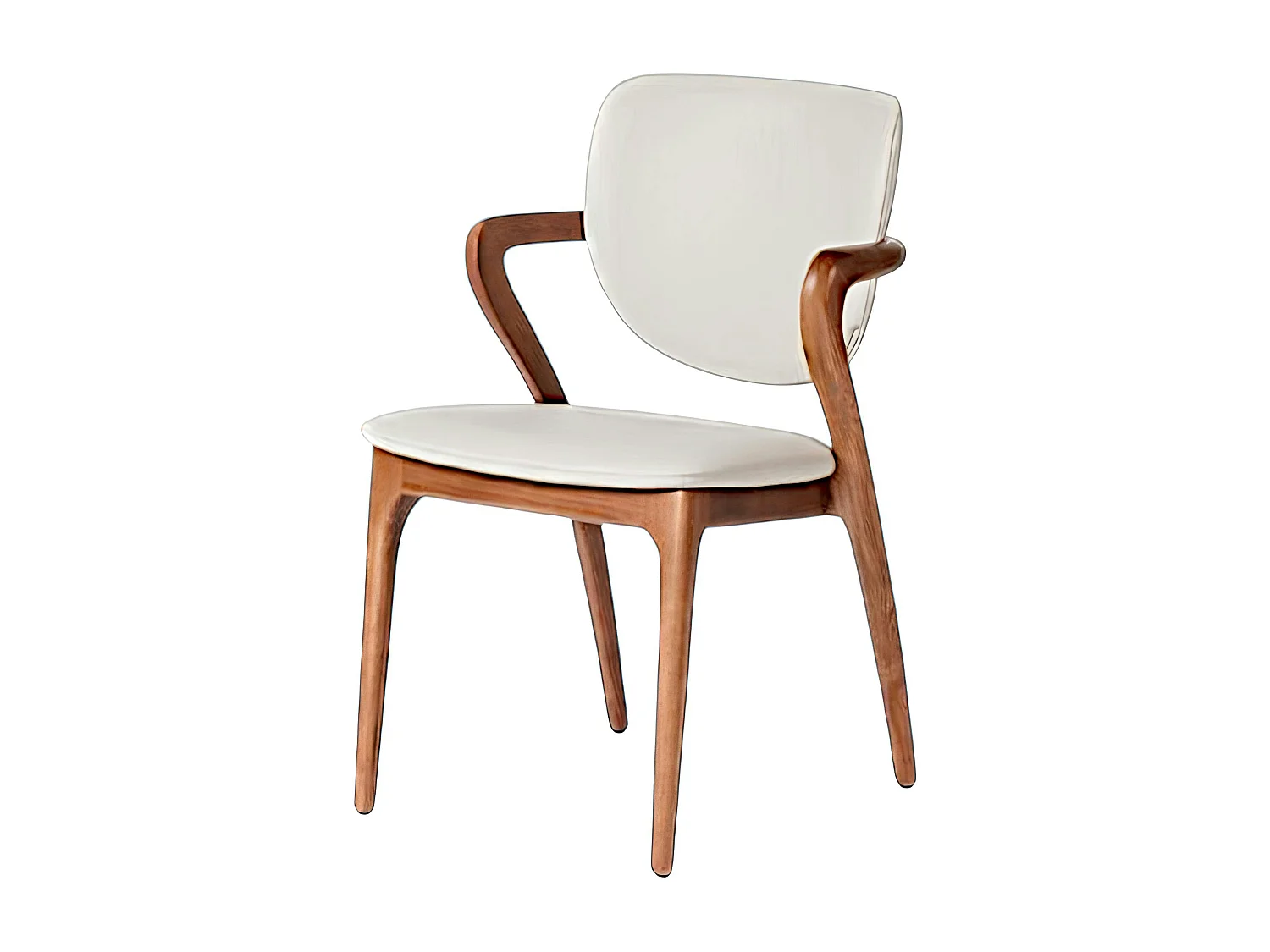 Chaise en cuir gris clair, accoudoirs bois brun ALDER