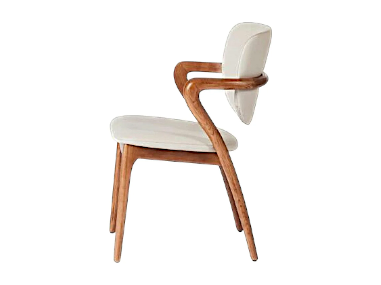 Chaise en cuir gris clair, accoudoirs bois brun ALDER