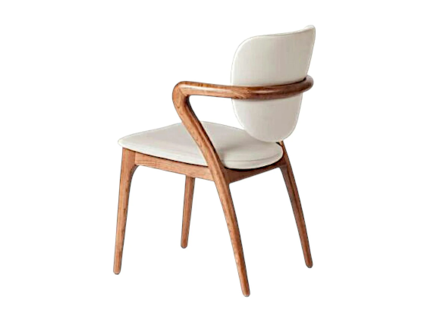 Chaise en cuir gris clair, accoudoirs bois brun ALDER