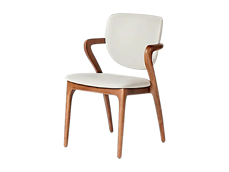 Chaise en cuir gris clair, accoudoirs bois brun ALDER