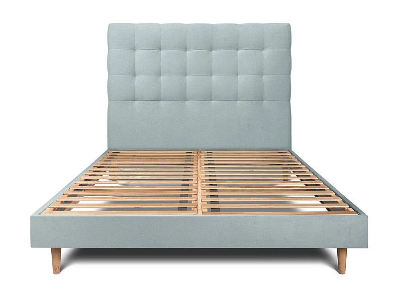 Lit 180x200cm avec tête de lit capitonnée velours et sommier kit Gris bleuté - Hauteur totale : 29cm