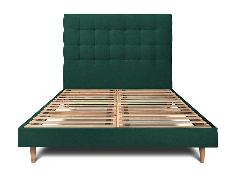Lit 180x200cm avec tête de lit capitonnée velours et sommier kit vert - Hauteur totale : 29cm