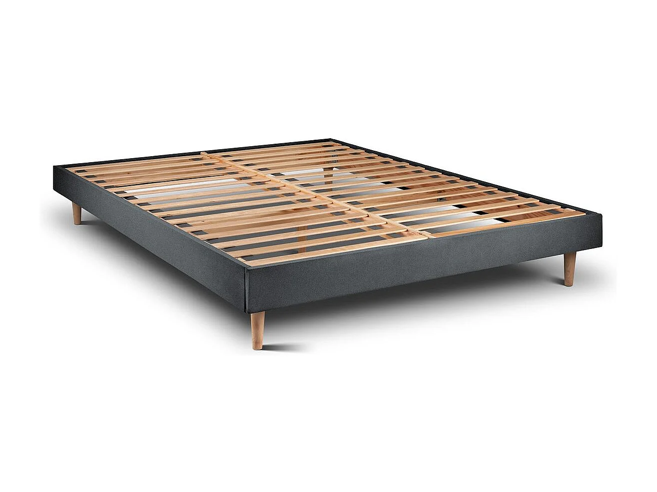 Lit 180x200cm avec tête de lit capitonnée velours et sommier kit gris anthracite - Hauteur totale : 29cm