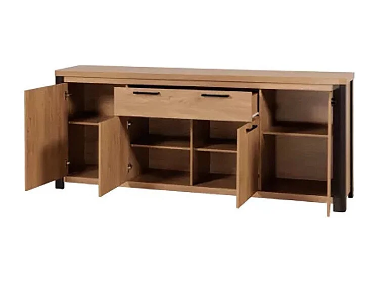 Buffet 4 portes 1 tiroir arrondis naturel/noir