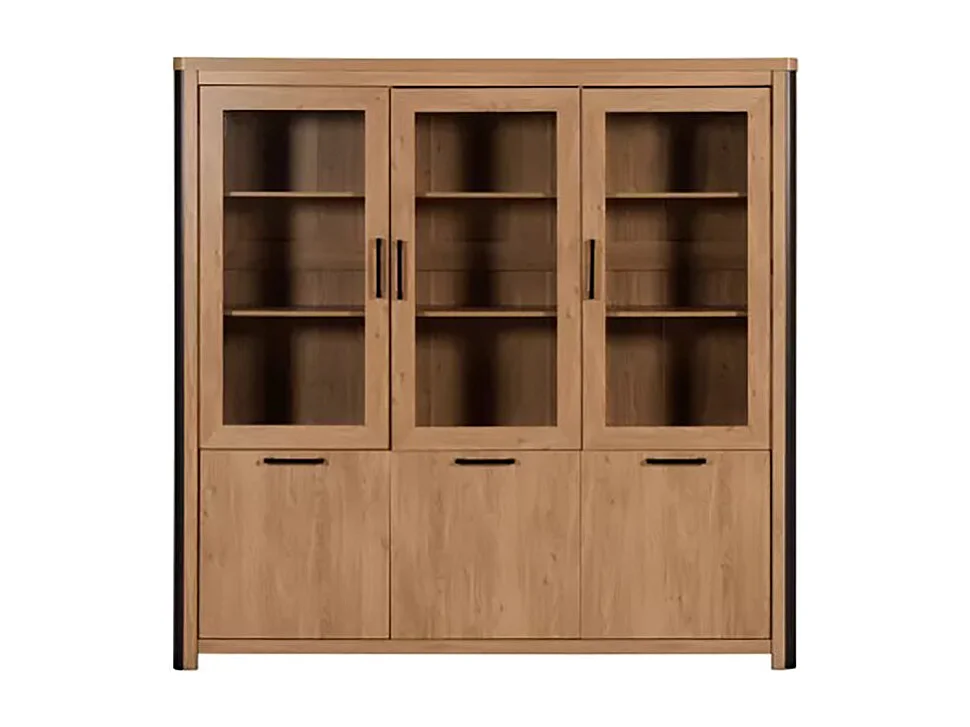 Vitrine 3+3 portes arrondis noir/naturel