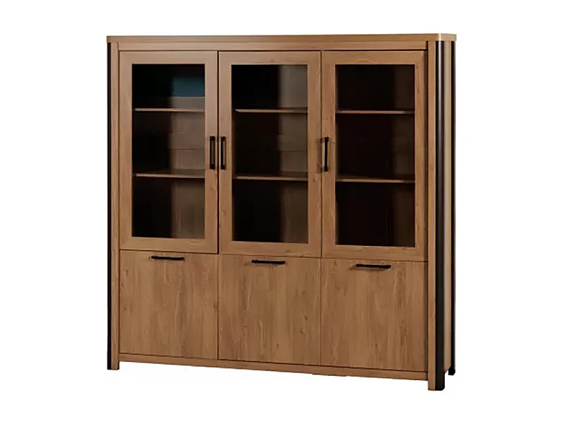 Vitrine 3+3 portes arrondis noir/naturel