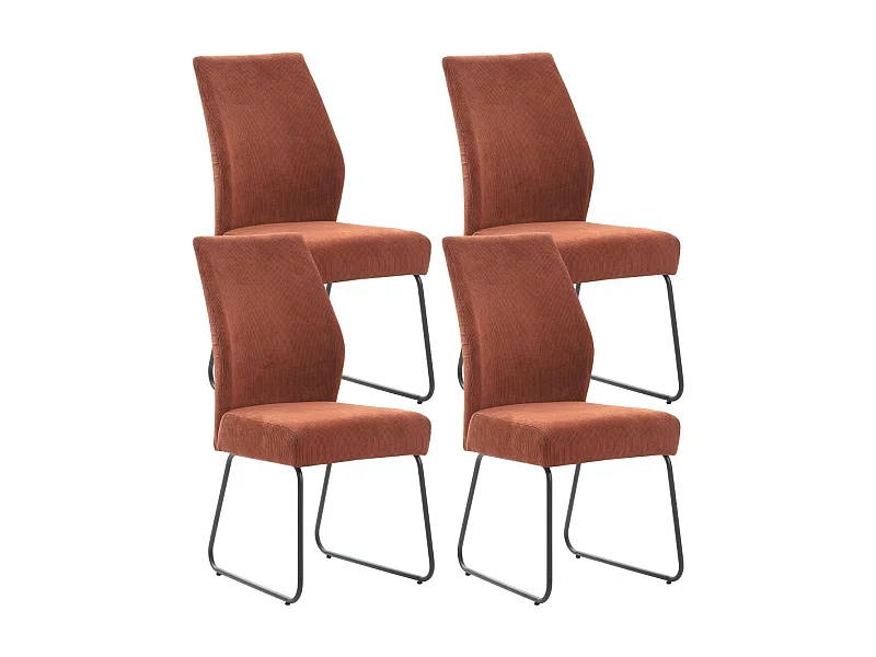 Lot de 4 chaises en velours côtelé et pieds en métal laqué coloris tuile - ALIAN