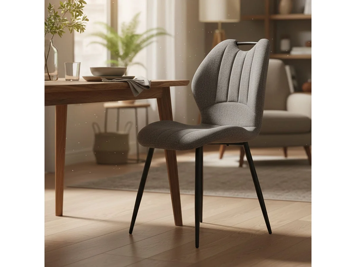 Lot de 2 chaises en tissu polyester maillé gris avec poignée et pieds en métal laqué noir - MILDA