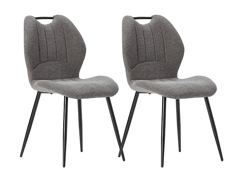 Lot de 2 chaises en tissu polyester maillé gris avec poignée et pieds en métal laqué noir - MILDA