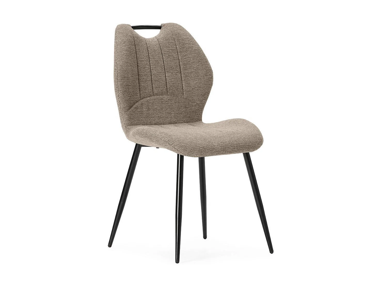 Lot de 6 chaises en tissu polyester maillé brun avec poignée et pieds en métal laqué noir - MILDA