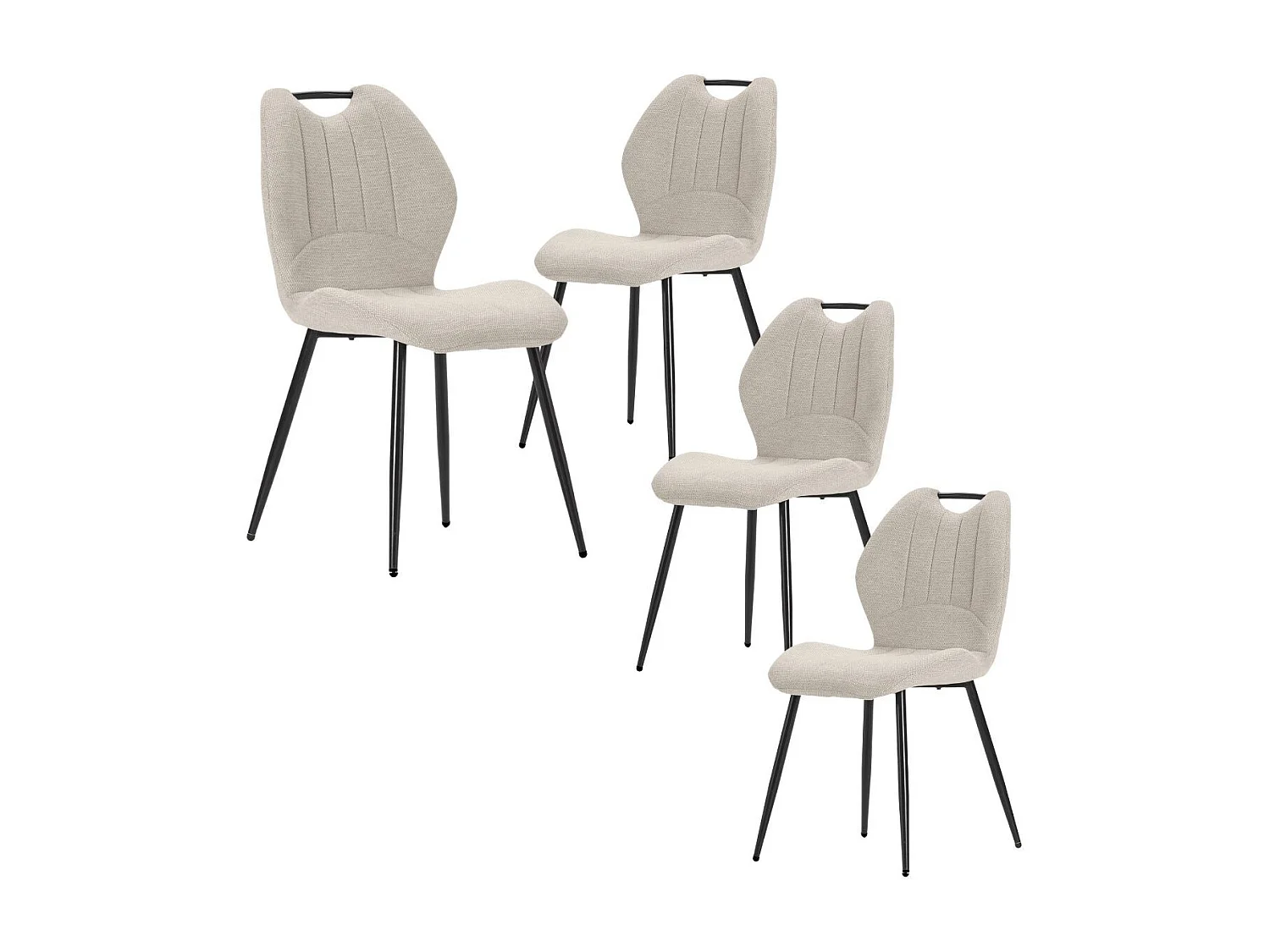 Lot de 4 chaises en tissu polyester maillé beige avec poignée et pieds en métal laqué noir - MILDA